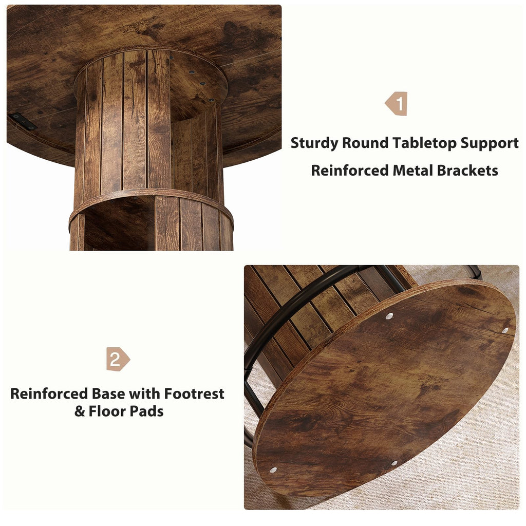 Round Bar Table, 39.4"H Bar Height Bistro Pub Table With 2-Tier Storage