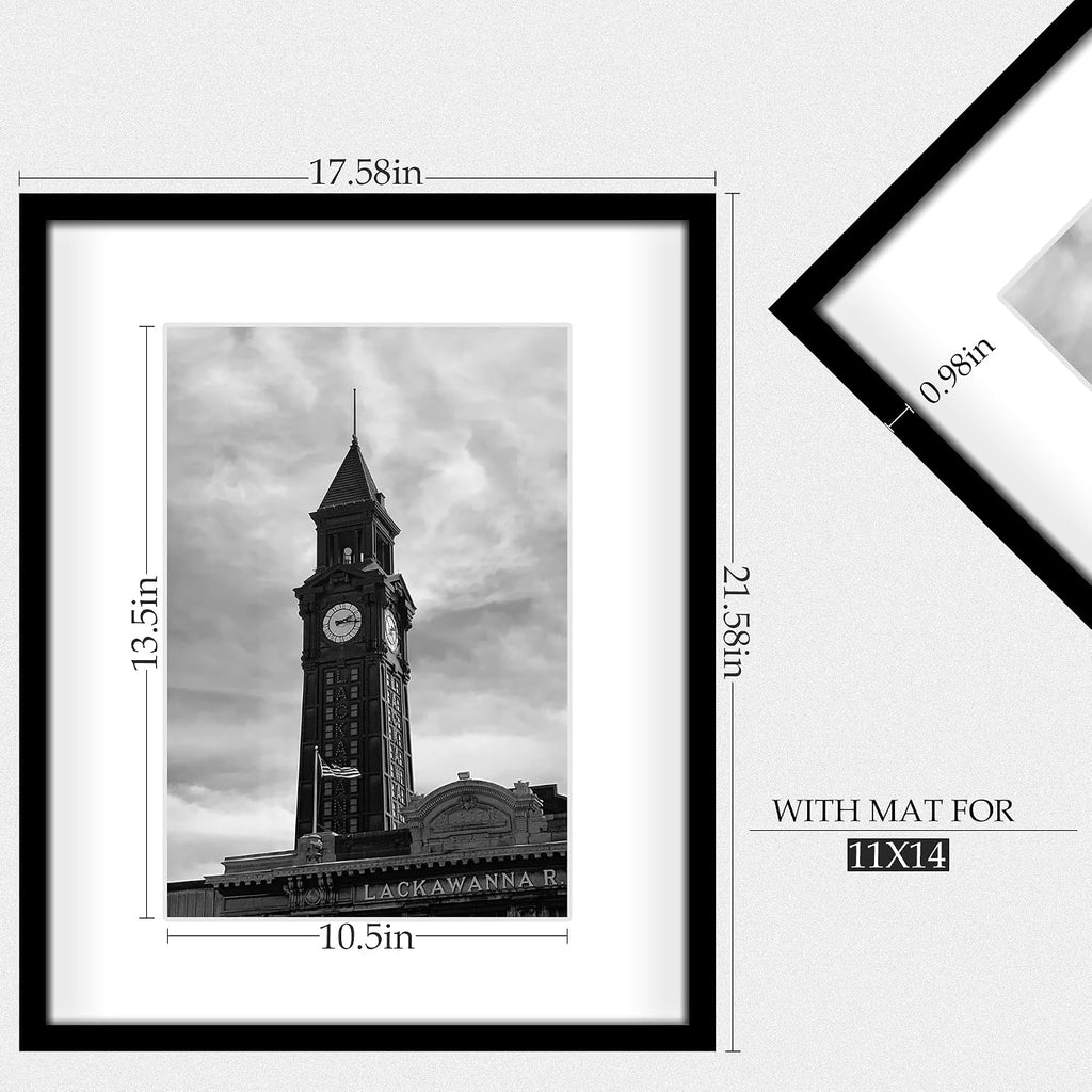 16x20 Picture Frame Set of 3, for Wall Gallery Photo Frames, Black | Display Pictures 11x14 with Mat or 16 x 20