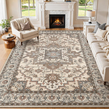 Washable 10x14 Area Rugs Living Room: Vintage Soft Brown Rug