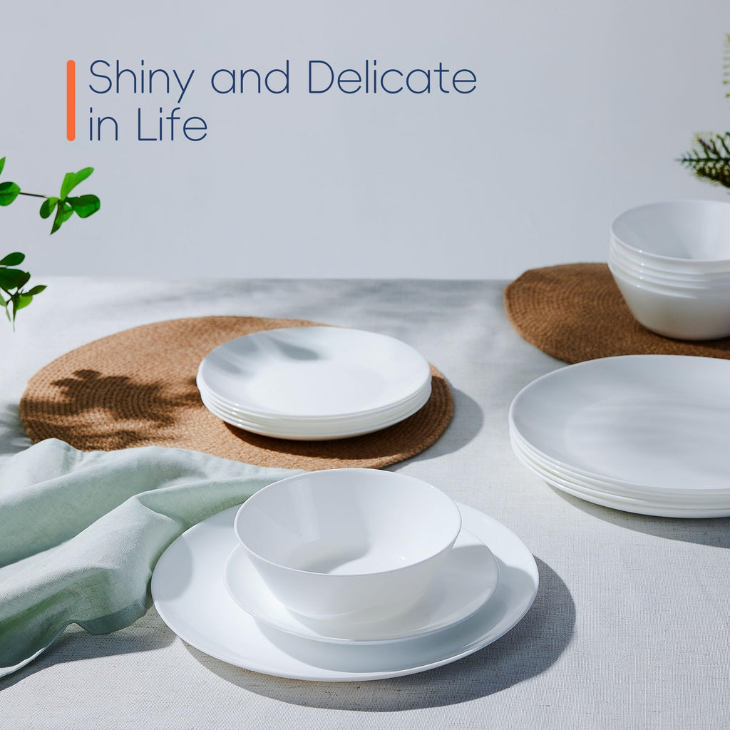 Dinnerware Sets for 4, 12 Piece White Opal Glass Dish Set