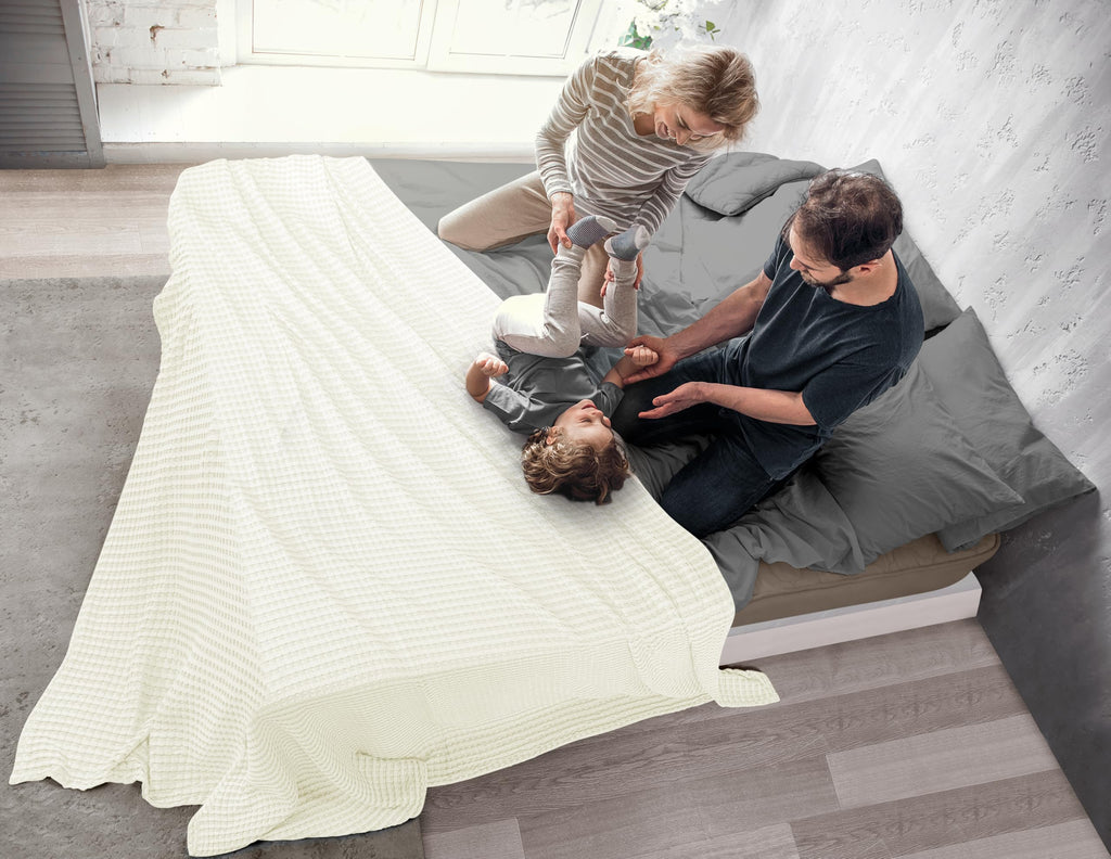 100% Cotton Waffle Blanket Ivory, 90x108 Inch