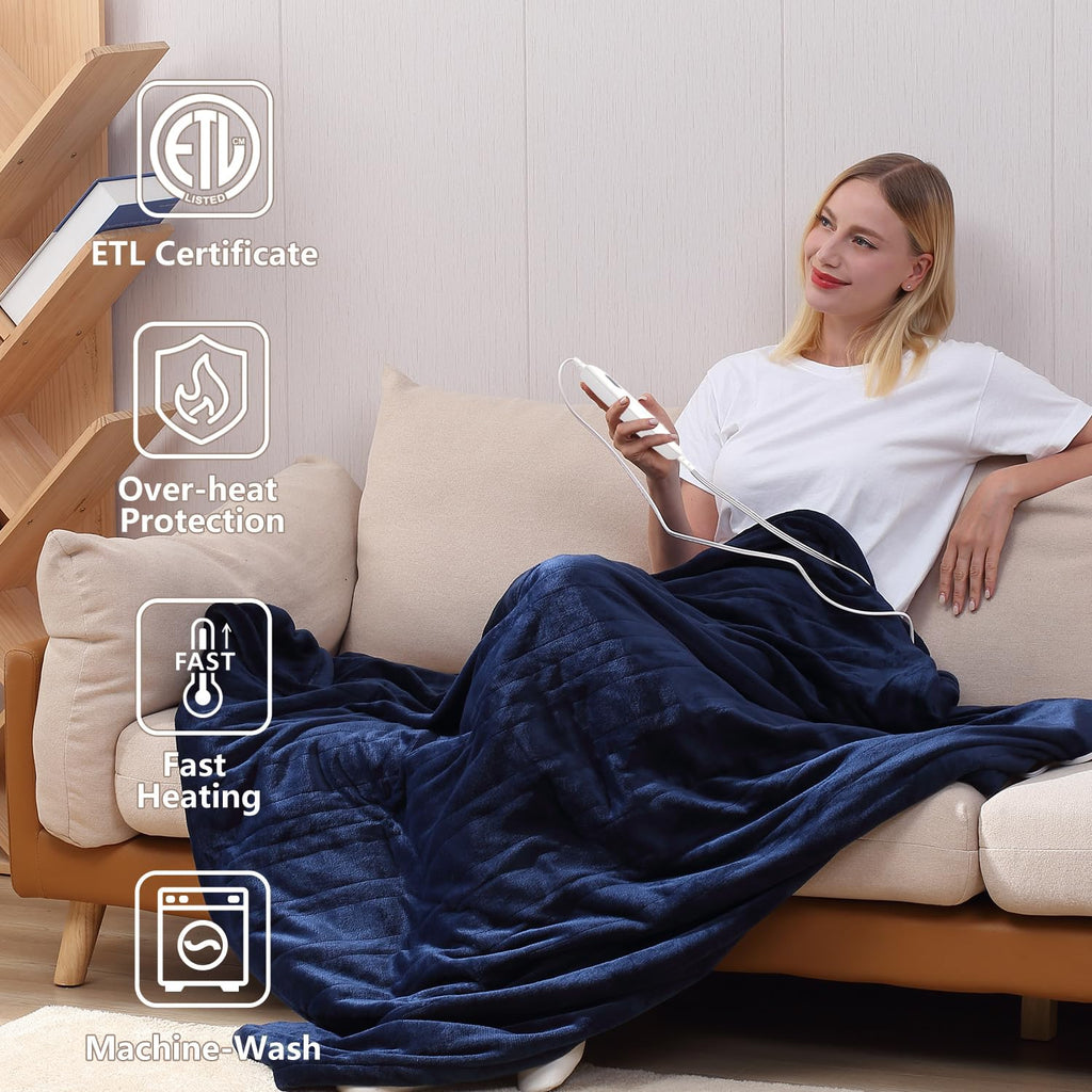 Heated Blanket Throw, Ultra Soft 2-Layer Flannel Electric Blanket