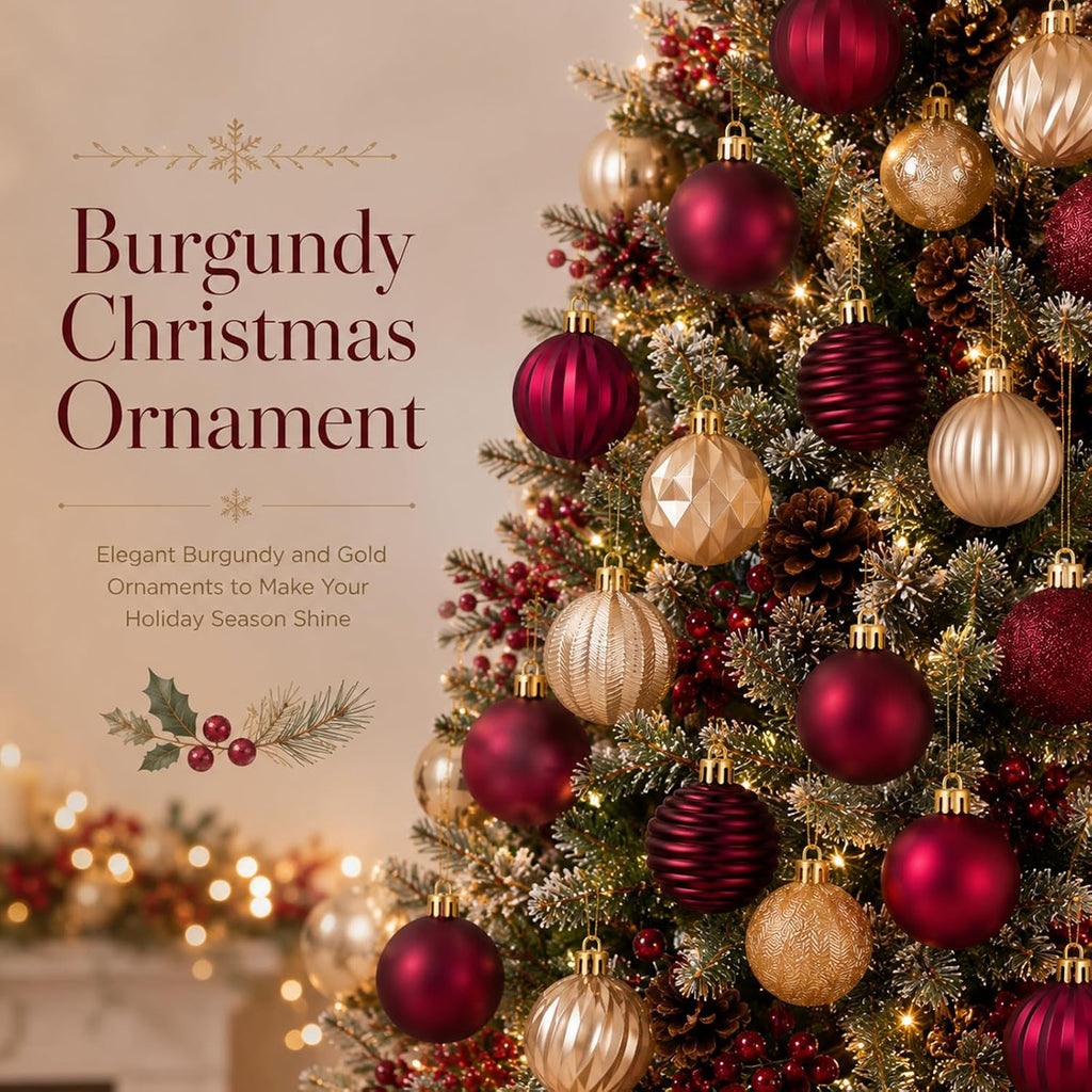 Burgundy and Gold Christmas Ball Ornament 1.57/1.97/2.36 Inch - Set of 64