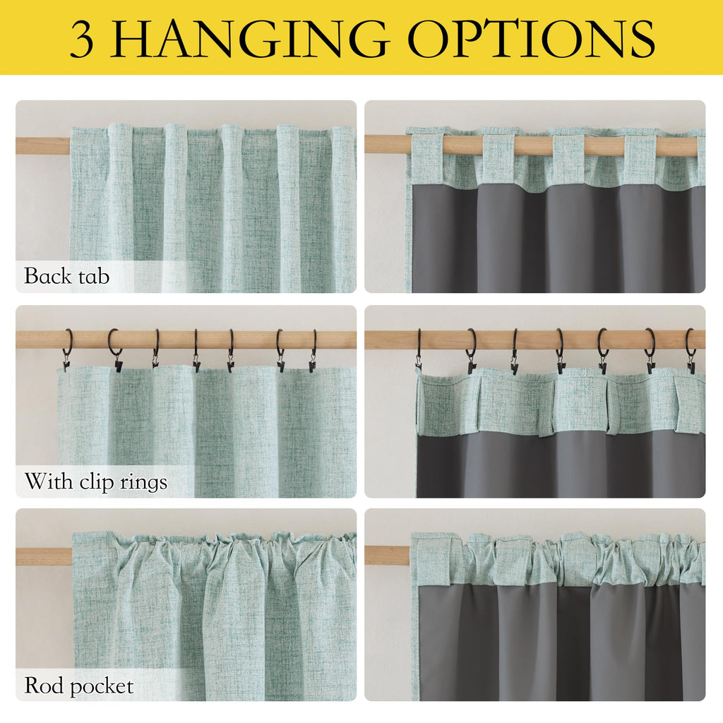 Full Blackout Linen Curtains 102" Length with Thermal Insulated Liner, Farmhouse Style Keep Cool & Warm Large Window