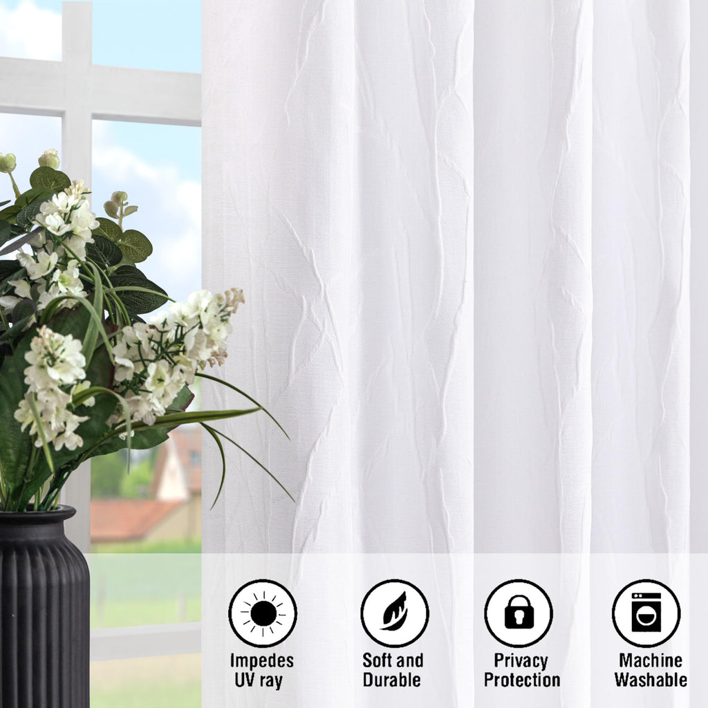White Unique Curtains 90 Inch Length 2 Panel Back Tab Pocket Drape Damask Geometric Rustic Neutral Vintage Decorative