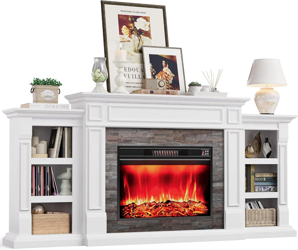 80" Electric Fireplace with Mantel, Fireplace TV Stand for TVs Up to 90 Inch, Modern Entertainment Center with