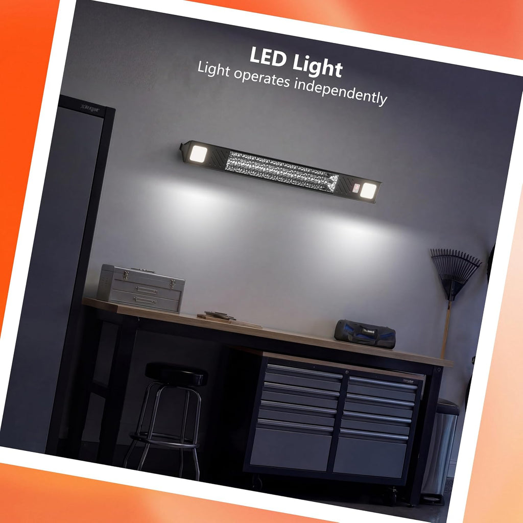 Wall-Mounted Electric Patio Heater with Light Ceiling Outdoor, Wifi Control, 1500W Infrared 9 Heat Levels, 24H