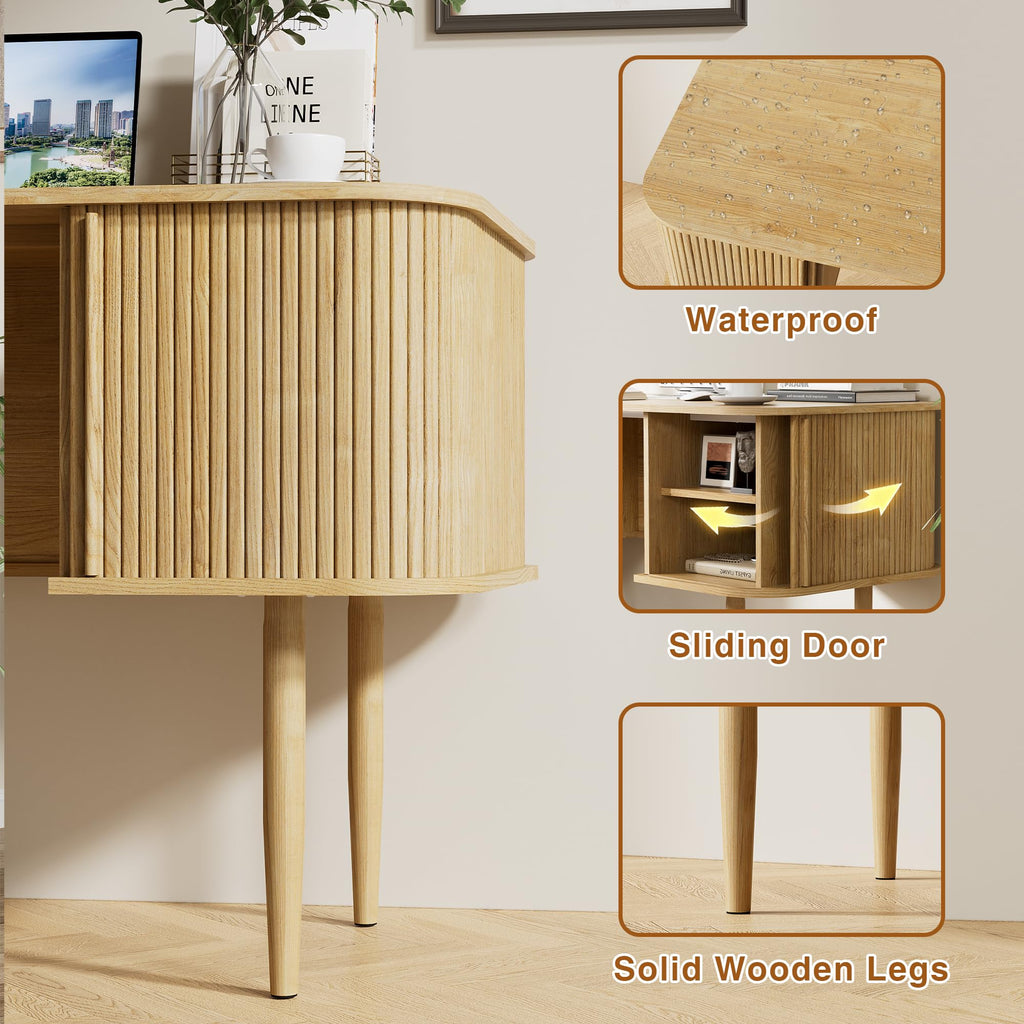 55" Modern Writing Desk, Wood Home Office Desk, Natural
