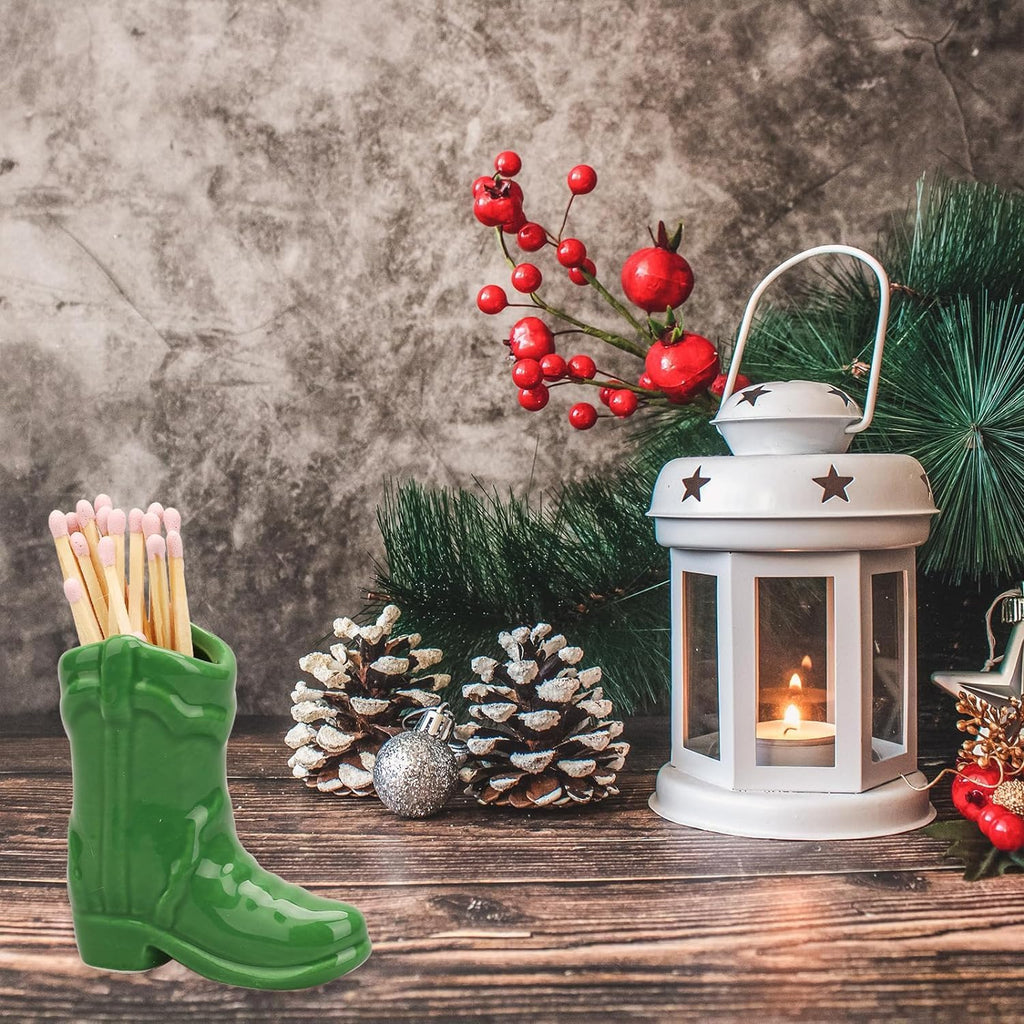 Cowboy Boot Match Holder with Striker, Decorative Matches Box, Very Cute Addition for Interior Decor (Green)