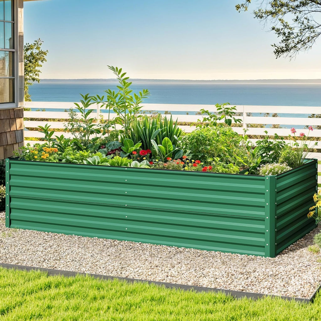 8 x 4 x 2 FT Raised Garden Bed Kit, Outdoor Galvanized Flower Bed with Safety Rubber and Gloves, Large Metal Planter