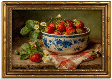 Vintage Gold Framed Kitchen Wall Art, Strawberry Fruit Wall Decor, 16x12in