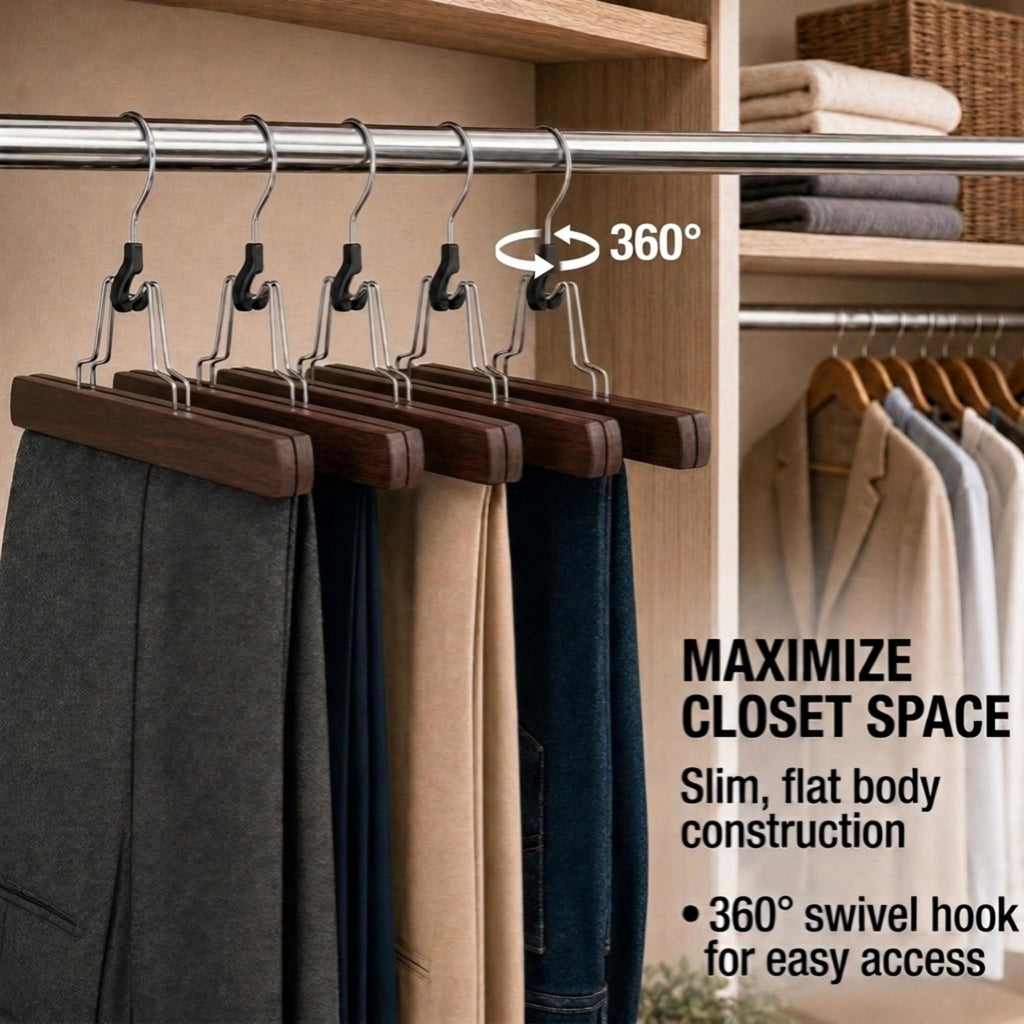 American Dream Wooden Pants Hangers - Wood Skirt Hangers - 6 Pack - for Men Shorts and Pants and Women Dress Clothes