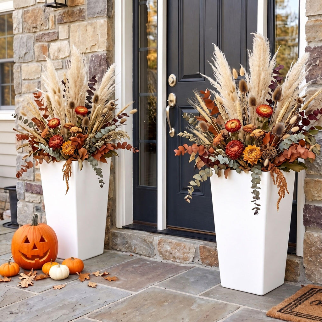 Garden 20" White Plant Pots Tall Flower Pots Set of 2 Planters