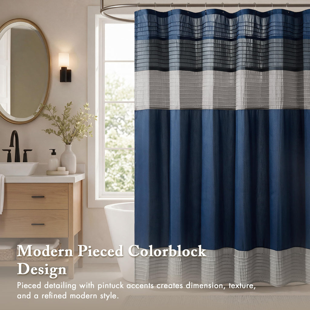 Bathroom Shower Curtain, 72 x 84 Extra Long, Faux Silk, Navy