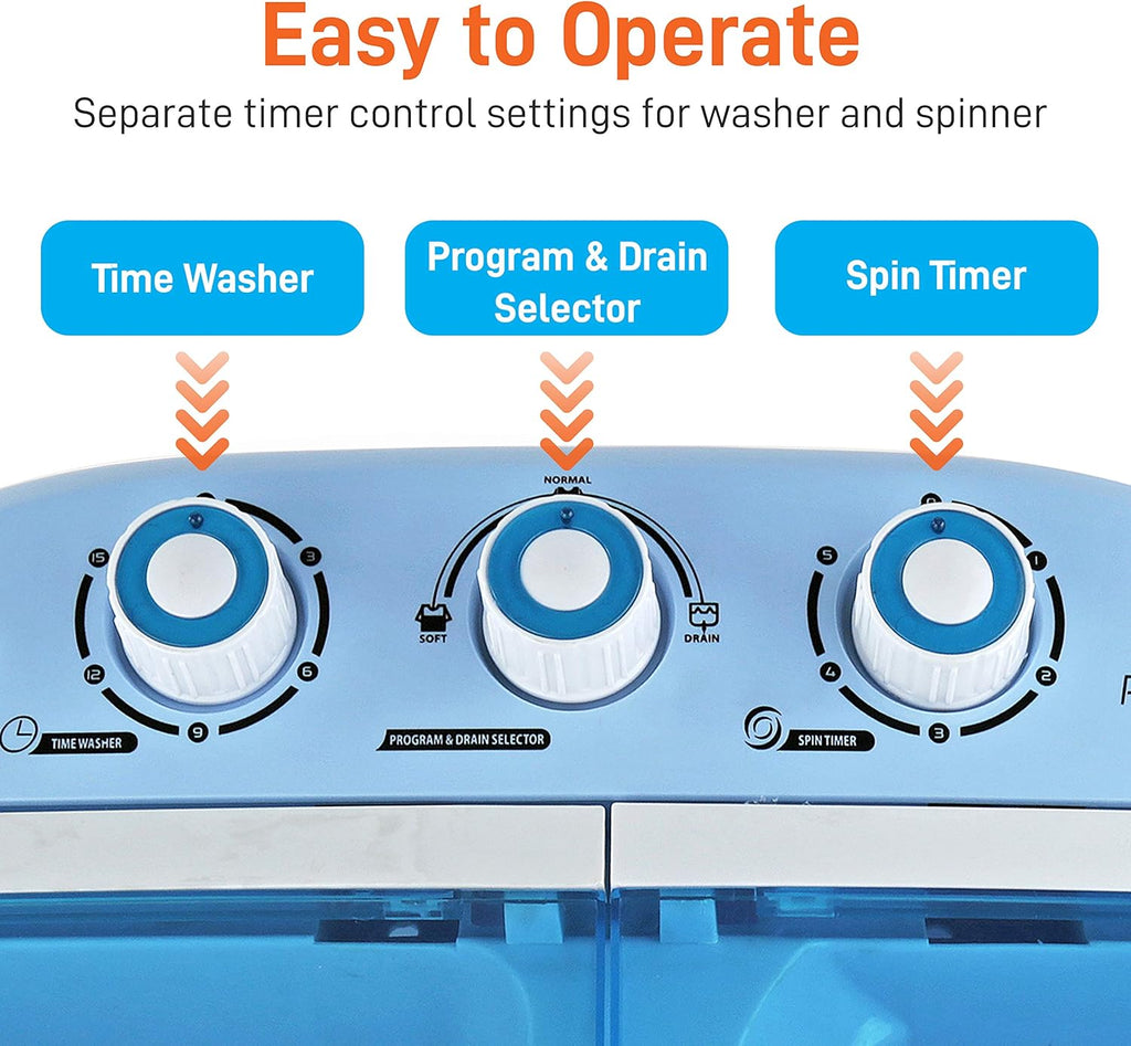 Portable Washing Machine - Twin Tub 11Lbs Capacity, Compact Mini Laundry Washer (7.7 Lbs) & Spinner (3.3 Lbs) with Timer Control - Perfect for Home, Apartment, Camping, RVs and Dorms (Grey)