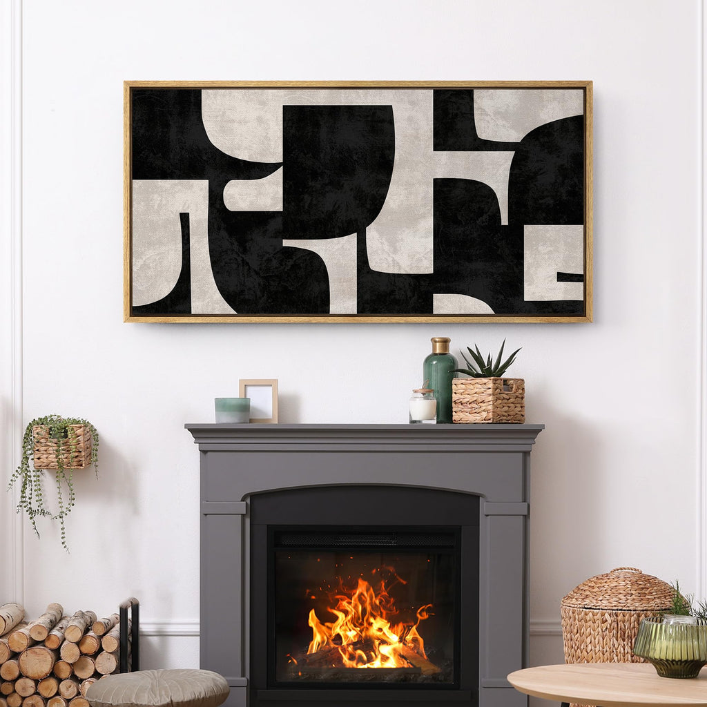 Extra Large Framed Canvas Print Wall Art Geometric Abstract Black and White Geometric Pattern Illustrations Modern