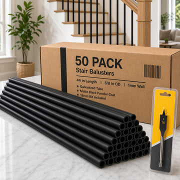 44 in Stair Balusters, 5/8 in OD Round Black Staircase Spindles, 50 Pack