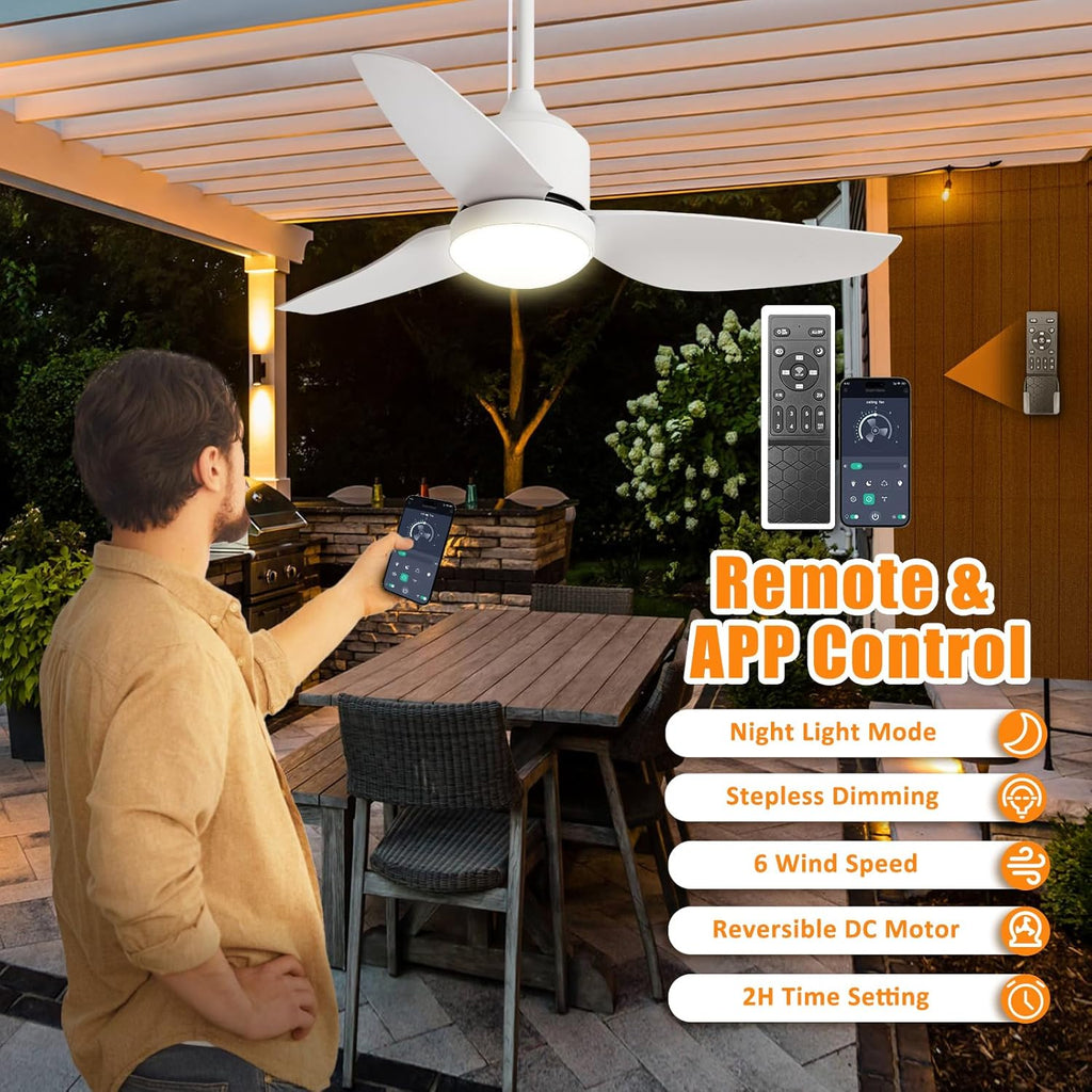 42 Inch White Waterproof Gazebo Fans with Lights Outdoor Hanging - Plug in Remote App Control for Patio Indoor Farmhouse Porch - 6 Speed Reversible DC Motor A101-B0F4NKYBWR