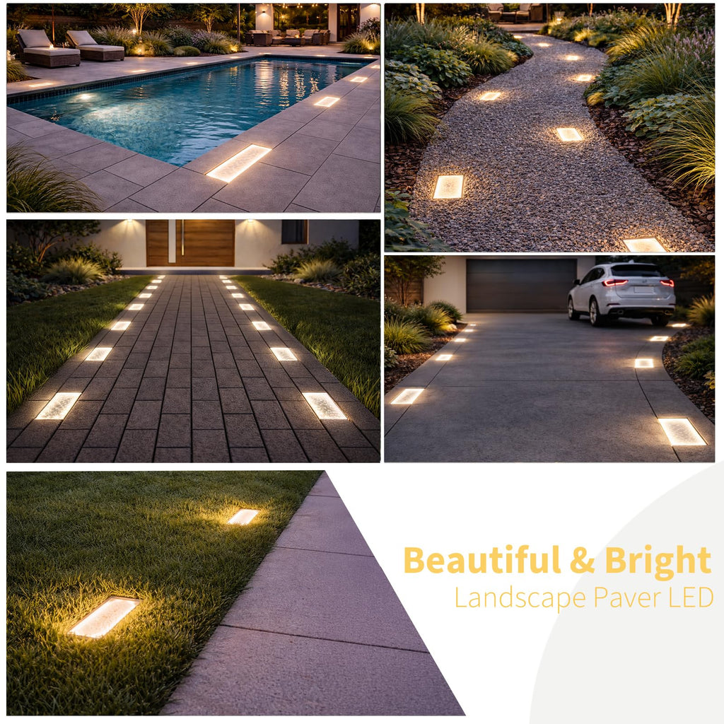 4x8 Solar Ground Lights, 3500K Paver Light, Warm White, 2Pack