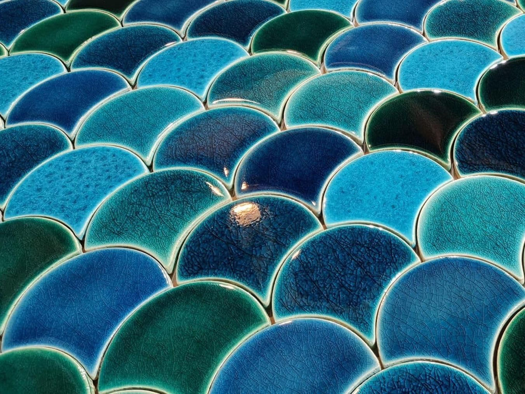 Fish Scale Tiles - Marlin - Ceramic Mermaid Tiles in Fish Scale Pattern - 48 Pieces (0.3 m2), 12 x 10.5 cm, Glossy
