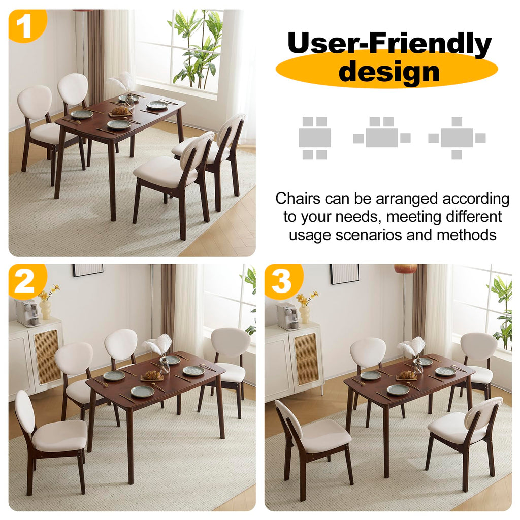 5-Piece Farmhouse Dining Table Set for 4, Solid Wood Frame, Walnut