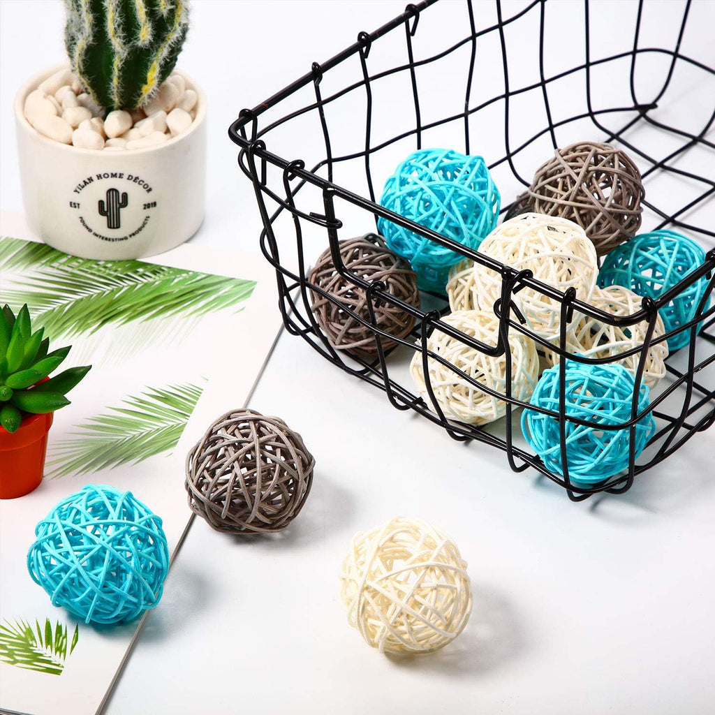 Rattan Balls Vase Filler Teal Decorative Orbs, 1.8" - Set of 15
