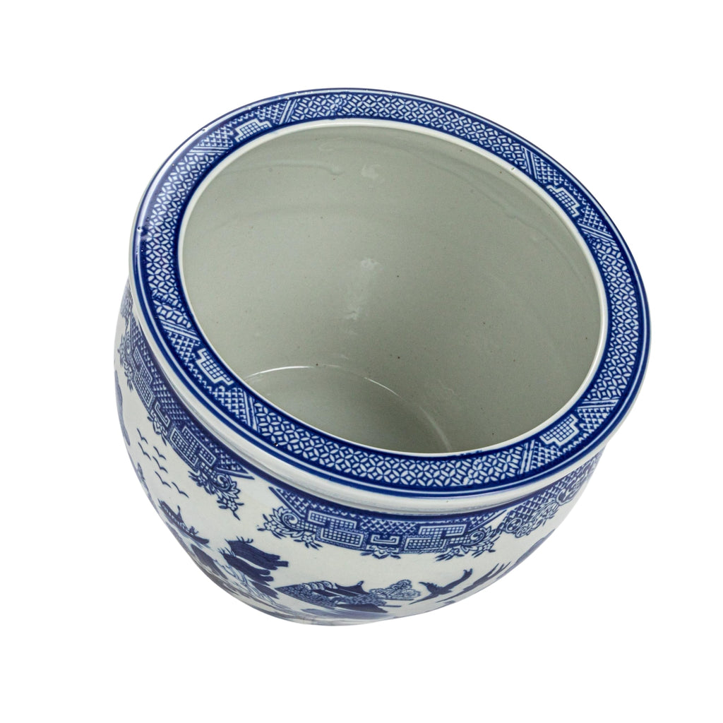Hand-Painted Stoneware Planter, Blue and White