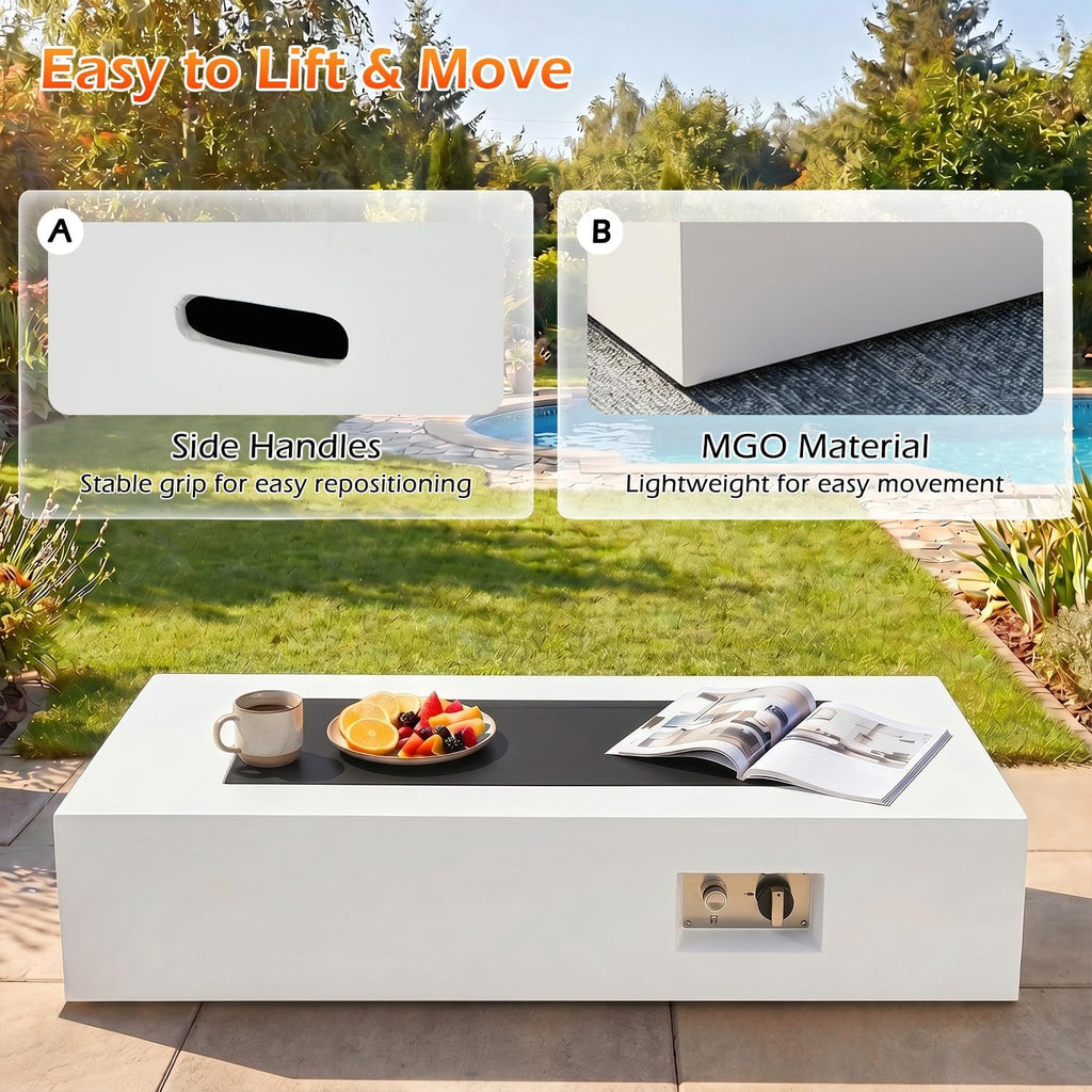 42" Propane Fire Pit Table & Rack Rectangle Gas Fire Pit No Tank Holder | 50,000 BTU 2 in 1 Low Profile Firepit Table