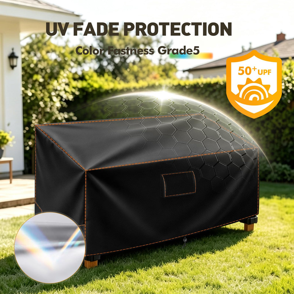 Outdoor Patio Bench Seat Cover Waterproof 2 Seater, 48Wx29Dx35H Inch, Black