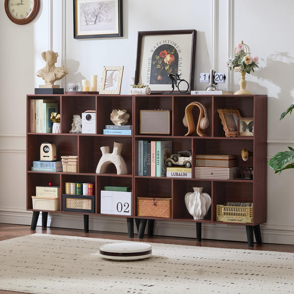 8 Cube Bookshelf, Mid-Century Modern Book Shelf with Legs, Walnut