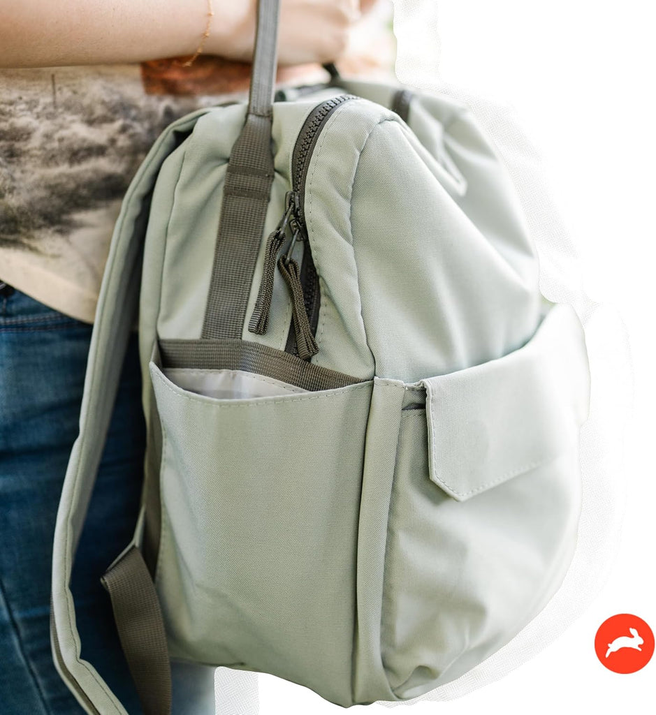 Mini Roo Diaper Bag Backpack, Sage Green Baby Bag - 6 Pocket Daily Carry