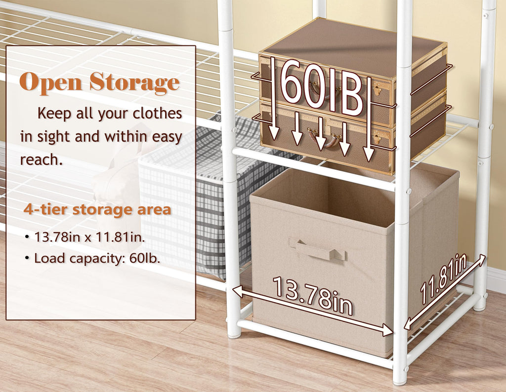 Wardrobe Closet, Portable Clothes Rack with 4 Tiers Shelves