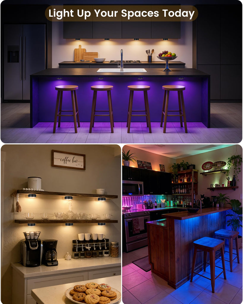 Puck Lights with Remote, 3 White Tones & 13 Colors, Black-6 Pack