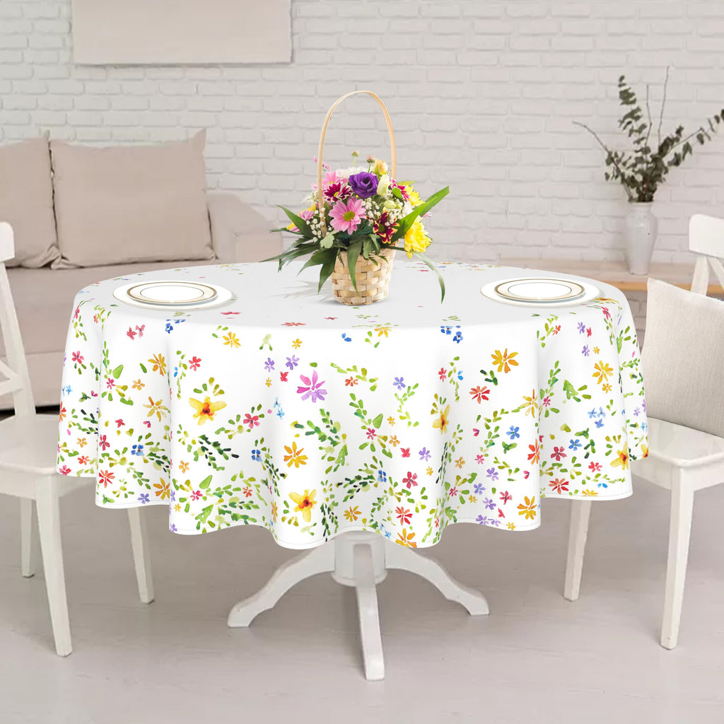 Floral Oval Tablecloth 60x84In, Spring Watercolor Flower Tablecloth, Country Farmhouse Polyester Waterproof