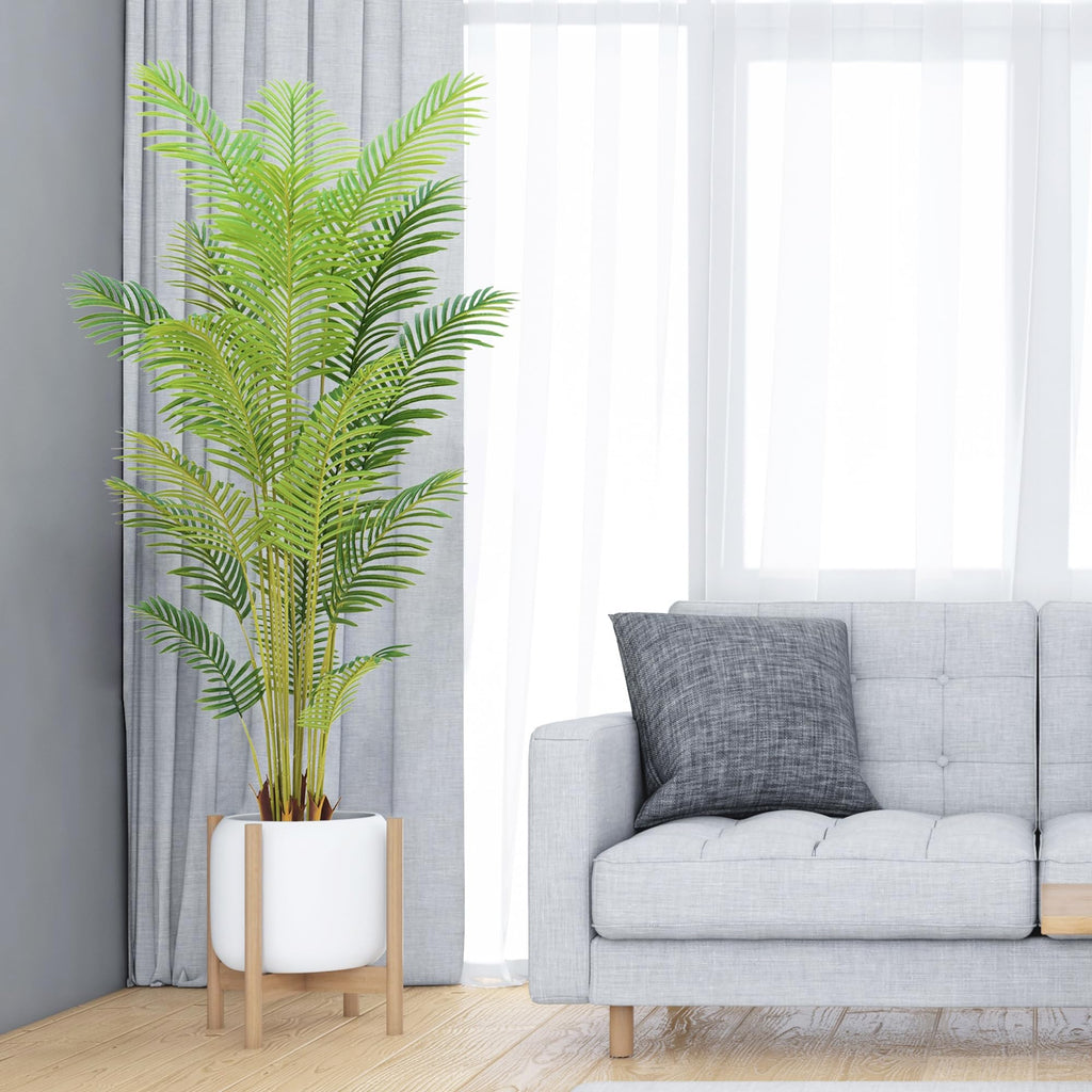 7FT Artificial Palm Tree Indoor with White Pot, Realistic Leaves, 18 Trunks Adjustable Branches, Tall Faux Fake Palm