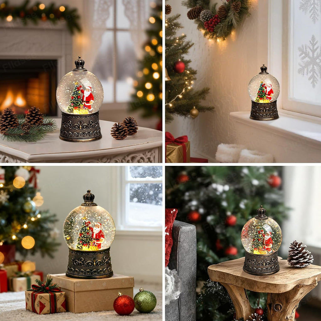 Christmas Snow Globe Lantern, Glitter Musical Snowglobe Light with Timer, USB & Battery Powered Music Box, Santa