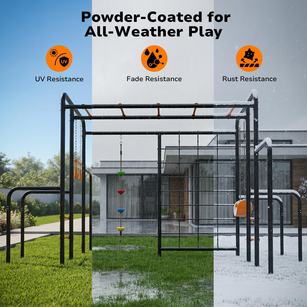 6-in-1 Outdoor Jungle Gym with Monkey Bars, Swing Sets for Backyard