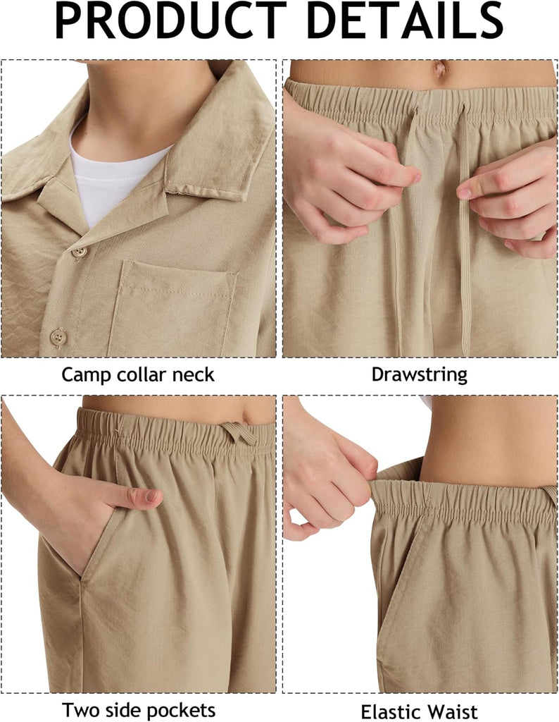 Boys Short 2 Pieces Set Beach Vacation Outfits Texture Set Kids