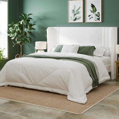 Queen Velvet Platform Bed Frame with Vertical Tufted Wingback Headboard, Easy Assembly, Under Bed Storage