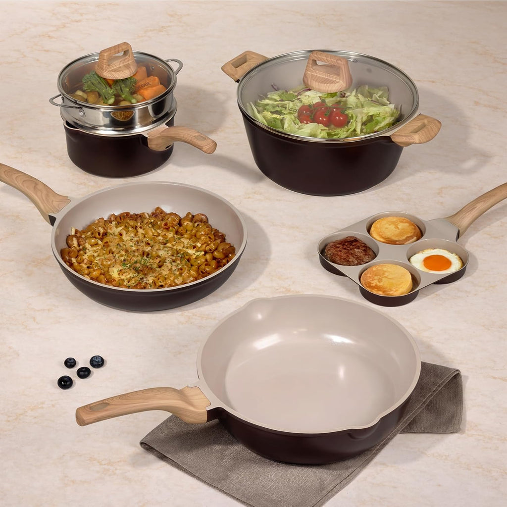 21pcs Ceramic Cookware Sets, Pots and Pans Set | Healthy Cooking Set, Non-Toxic Induction, Ultra Durable, Easy Clean