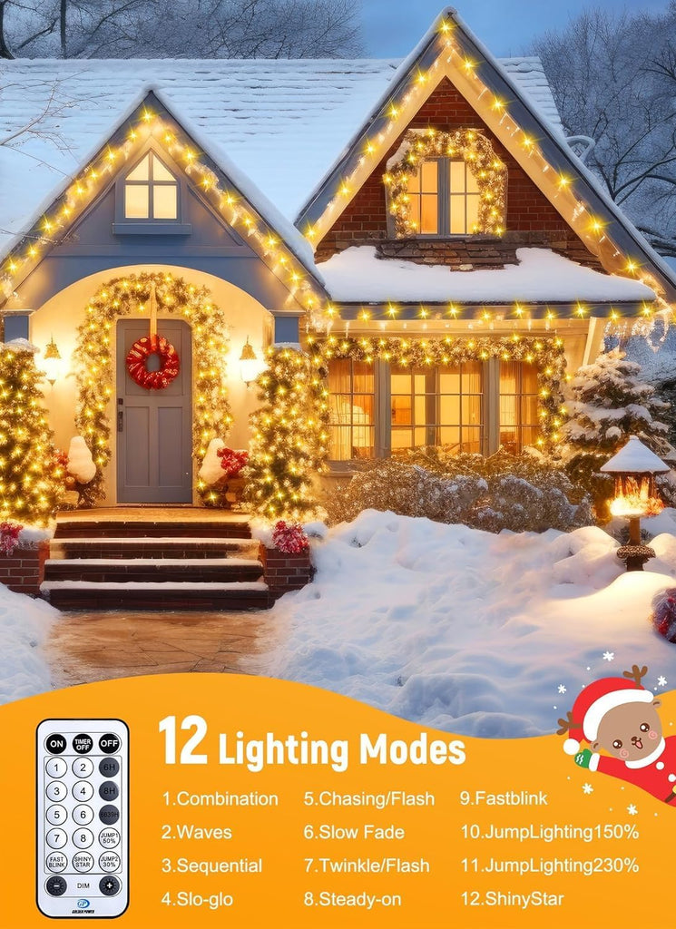 Cluster-Lights-Christmas-Tree-Lights-Outdoor, 1000 LED 50 Ft Christmas Firecrackers String Lights, 12 Modes Timer