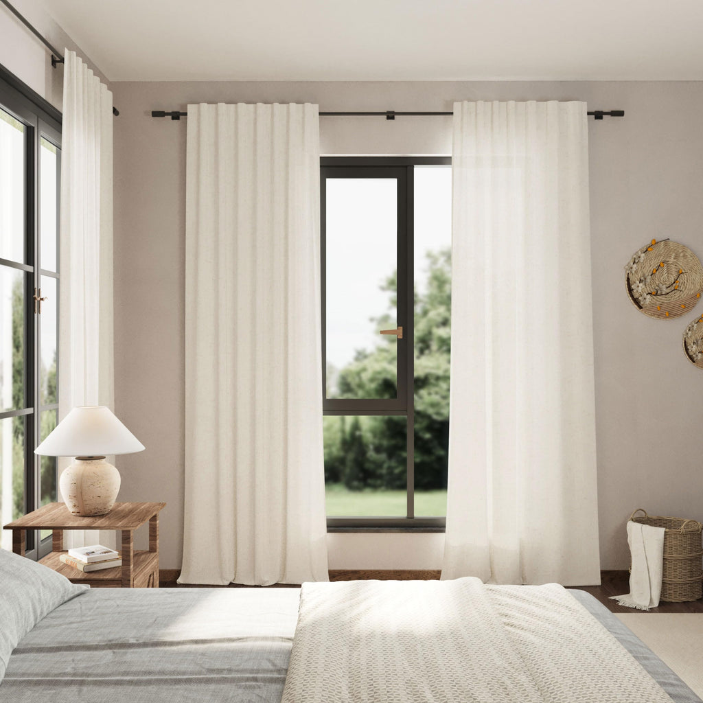 Cream Linen Back Tab Curtains 86 Inch Length 2 Panel Set Farmhouse Window Semi Sheer Linen Drapes Rustic Pinch