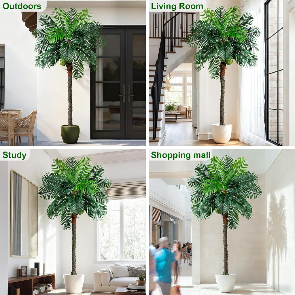 9FT Large Artificial Palm Tree Big Faux Tropical Phoenix Trees Indoor Outdoor Realistic Floor Plants Tall Fake Plant