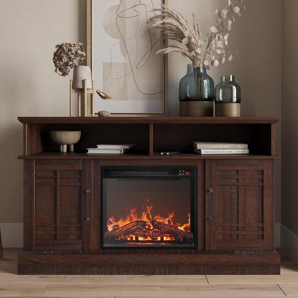 48" TV Stand with 18" Electric Fireplace Heater, Modern TV Stand for TVs up to 50", Entertainment Media Stand with