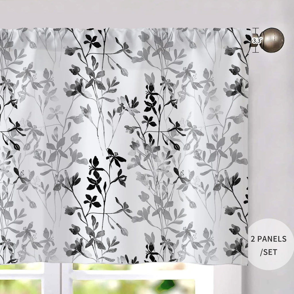 Black Grey Floral Curtains Valances for Windows Over Sink Flower Valance