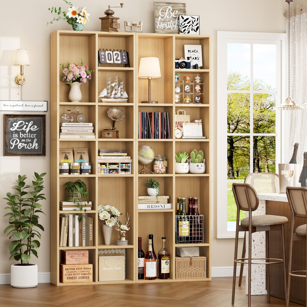 Wood Bookshelf 7-Tier Narrow Bookshelf Tall CD Media Tower Rack