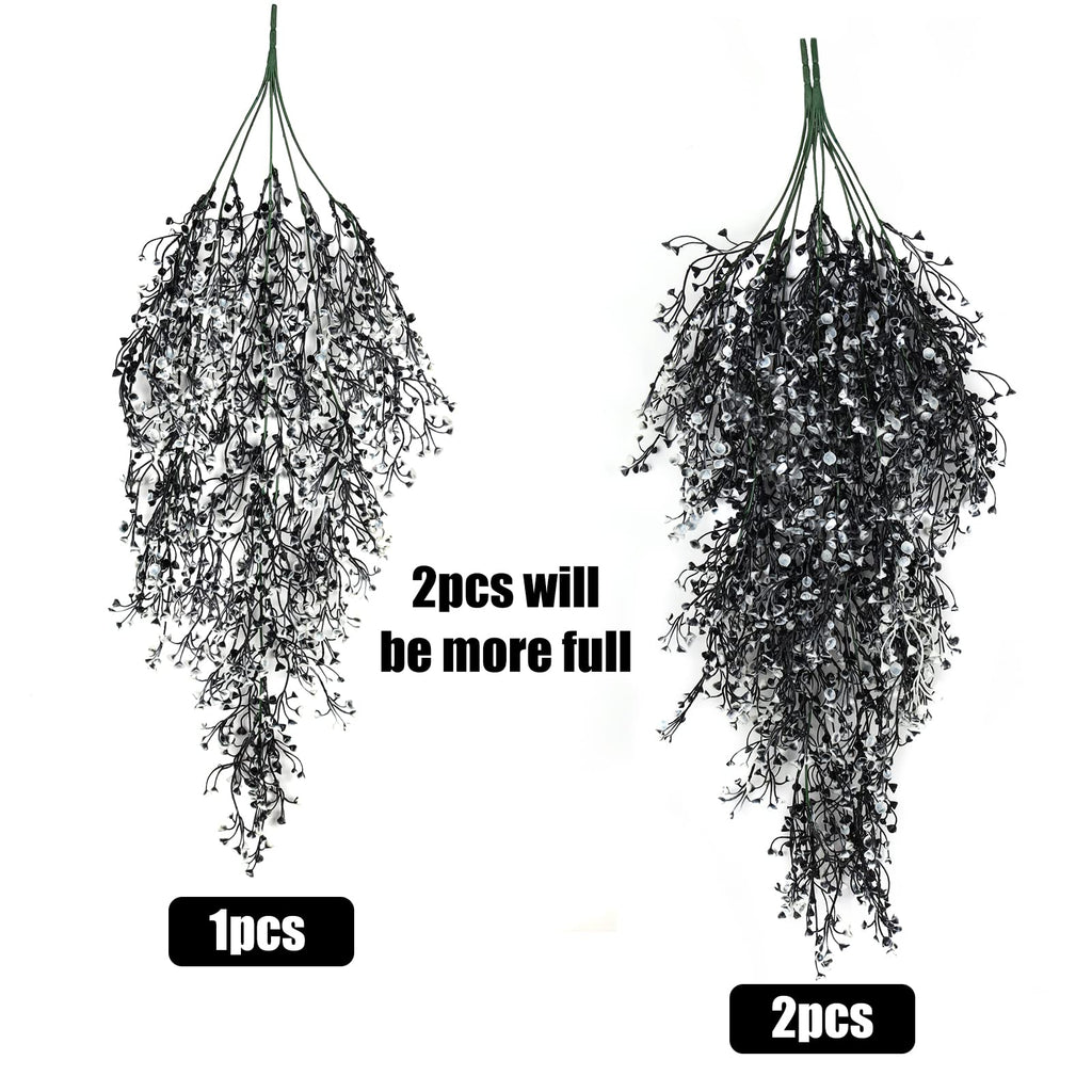 4Pcs Artificial Hanging Wisteria Plants 31.5In Plastic Black White
