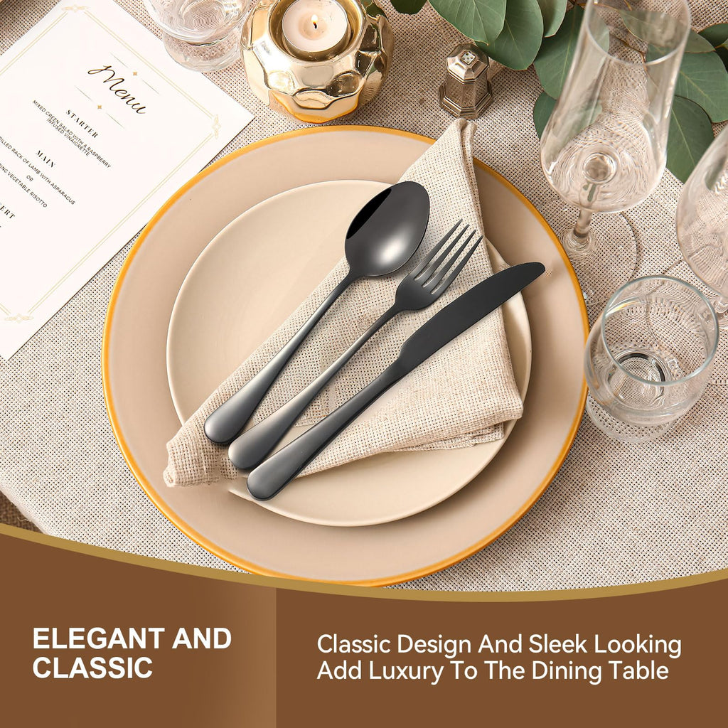 Black Silverware Set, 30 Piece Flatware Cutlery Set for 6, 18/0 Stainless Steel Silverware, Mirror Polished Cutlery
