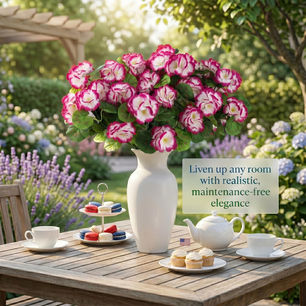 12 Pcs Artificial Geranium Flowers for Outdoor, UV Resistant Geraniums Artificial Flowers Realistic Faux Flowers