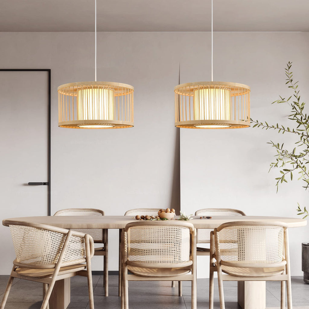 Janpandi Pendant Light, 15.8" Round Drum Bamboo Chandelier